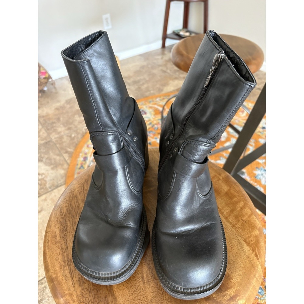 Vintage Y2K Harley Davidson Biker Boots Chunky Black Leather Harness Women's 7.5